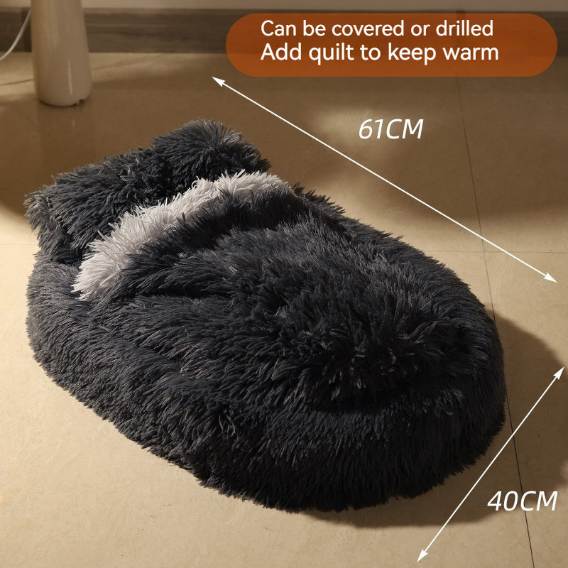 Long Wool Pet Nest with Quilted Blanket