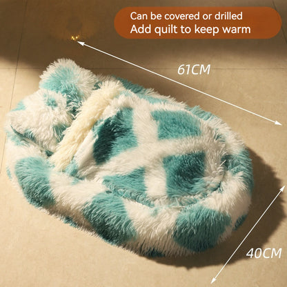 Long Wool Pet Nest with Quilted Blanket