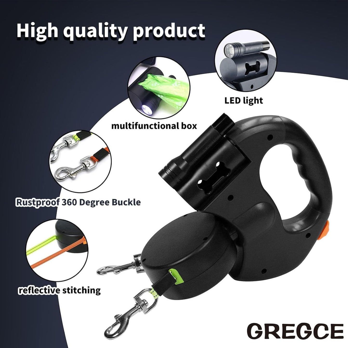 LED Dual Retractable Dog Leash