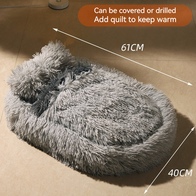 Long Wool Pet Nest with Quilted Blanket