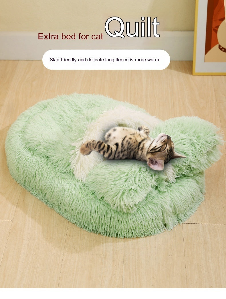 Long Wool Pet Nest with Quilted Blanket